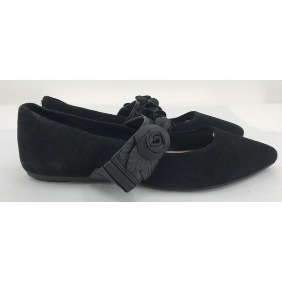 Taryn Rose Flats Shoes Womens Size 8.5 B Feliciane Black Suede Floral Strap - Picture 4 of 10